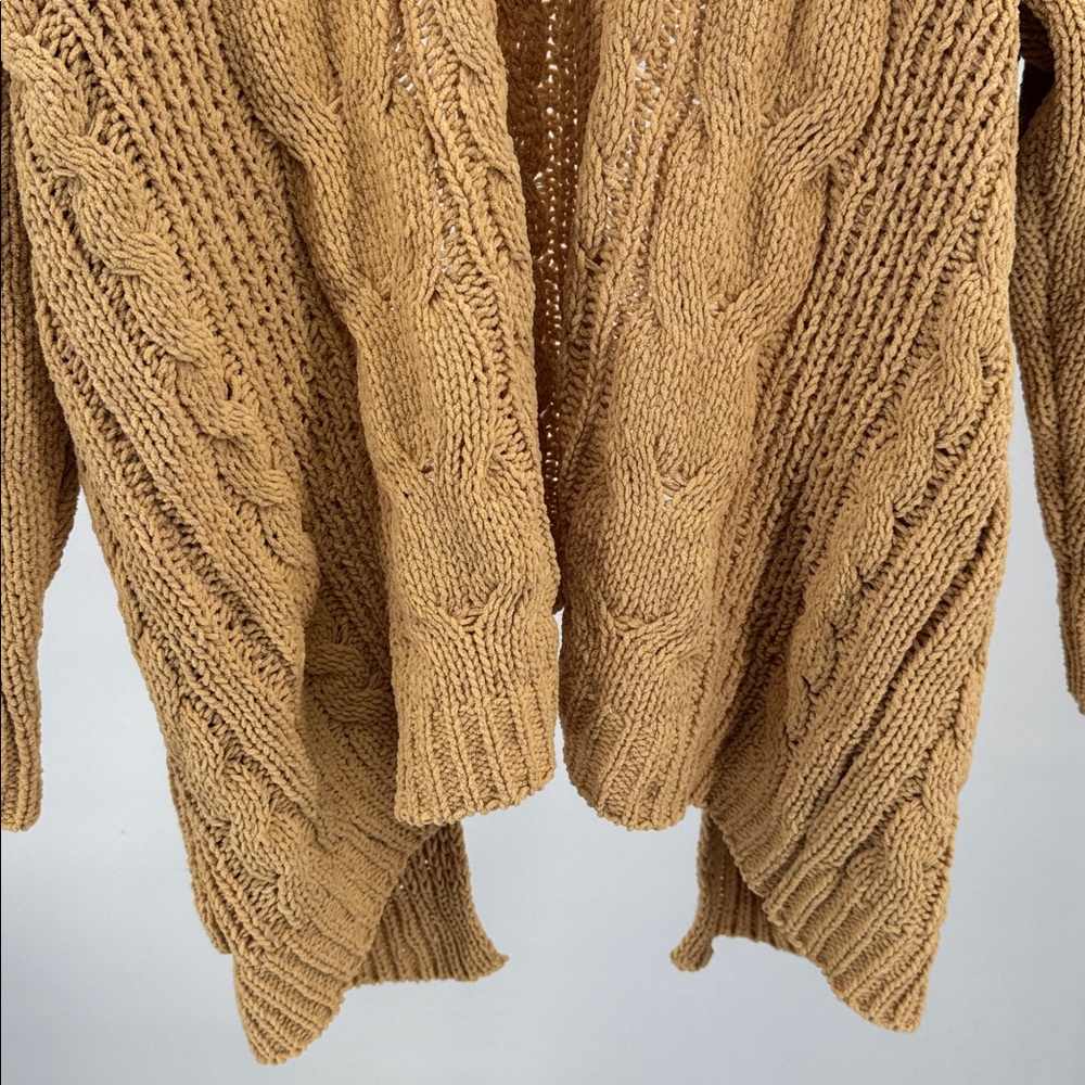 Love Tree Cable Knit Cardigan tan m slouchy open front casual neutral pockets - Picture 4 of 10